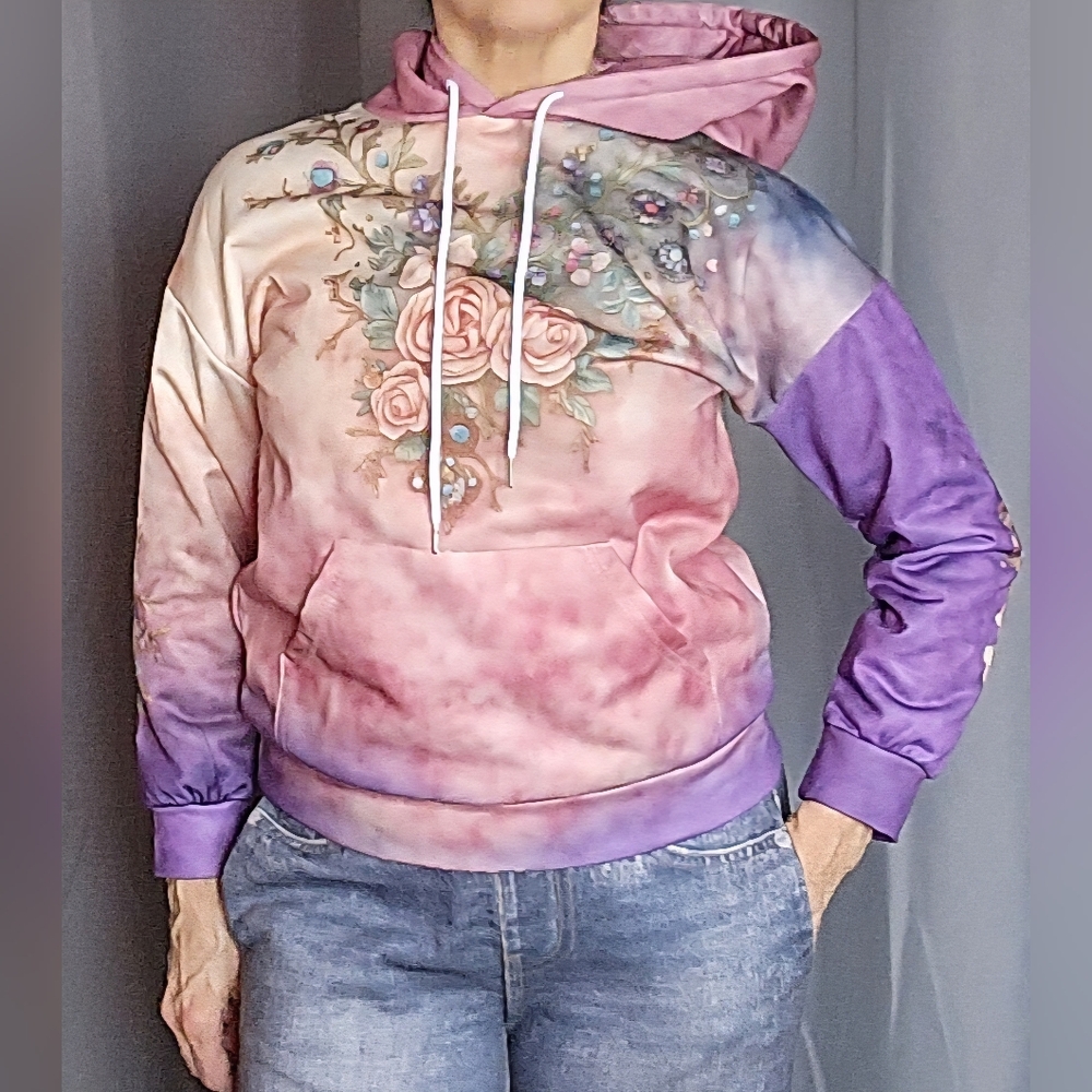 Floral Watercolor Tie-Dye Hoodie in Pink & Purple